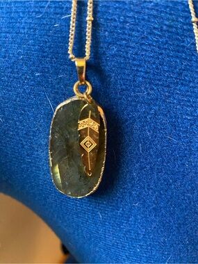 Gold-Tone Labradorite Pendant Necklace - Blue-Green Stone
